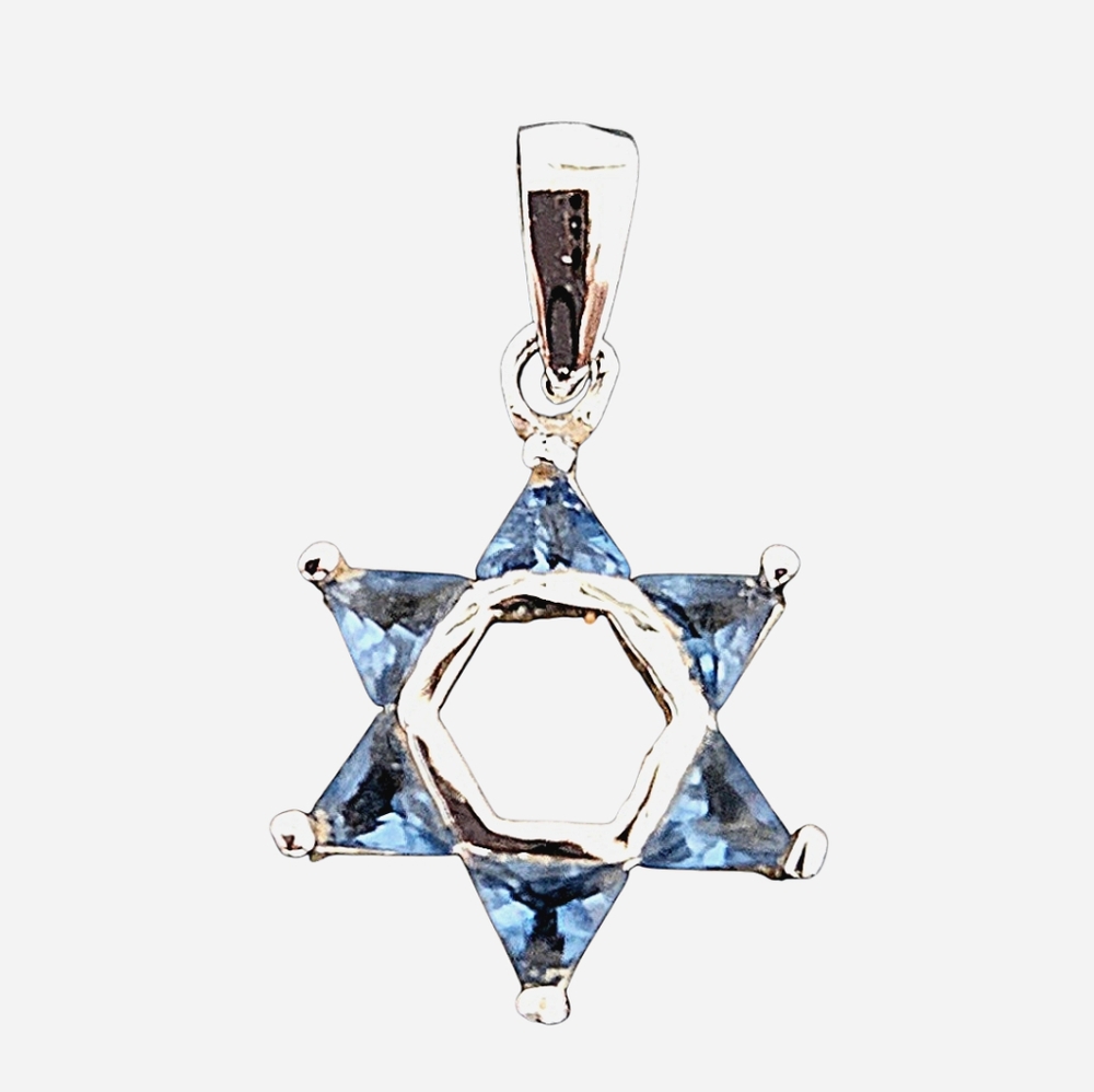 Star of David Sterling Silver 925 blue crystal pendant new vintage Magen David